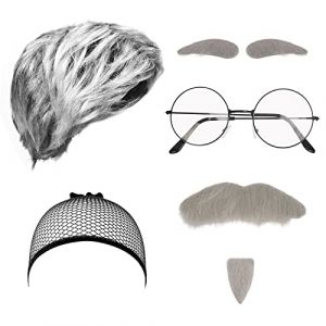 LOOPES 5 pièces Ensemble de Costume de Grand-père Perruque Vieil Homme Deguisement Vieil Homme avec Perruque Grise Lunettes Pipe Barbe Sourcil pour Cosplay Maquillage Fête Carnaval Halloween (DONNE FRAIN LTD, neuf)
