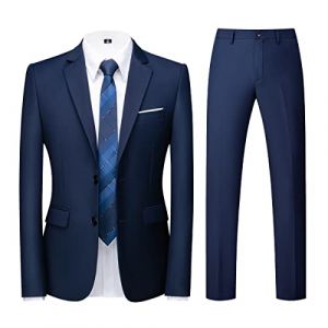 KUDORO Costume Homme 2 pièces Slim Fit Smoking Simple Poitrine à Deux Boutons, Men Suits 2 Piece Bleu pour Mariage Business Fête Confort Elégant Blazer Veste et Pantalon（Bleu,M (KUDORO, neuf)