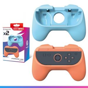 Oniverse Pack de poignées compatible avec Nintendo Switch 2 - Kit de 2 grips confort pour Joy Con, Accessoires Switch 2, poignées ergonomiques, Orange et Bleu (Pressstart, neuf)