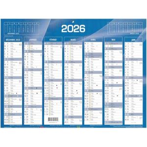 Calendrier 2026 mural – 18 mois de Novembre 2025 à Janvier 2027 – Format bancaire 27 x 21 cm – Jours ouvrés, numéros de semaine, phases de Lune, vacances scolaires – Fabriqué en France (Prixnet, neuf)