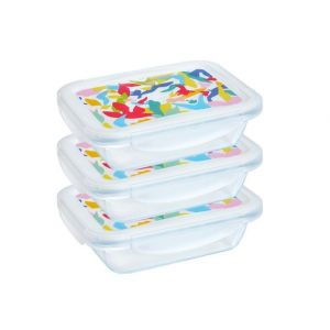 Pyrex Cook & Go - Lot de 3 Lunchbox m&ecirc;me capacit&eacute; (3 x 0,8L - rectangle couvercle multicolore) (International Cookware SAS, neuf)
