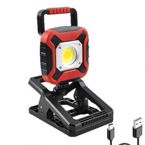AuRiver Lampe de Travail Rechargeable, Super Lumineuse Baladeuse COB Lampe D'atelier Base Magn&eacute;tique, Batterie Externe pour Garage Urgence (Rouge3) (BXooo, neuf)