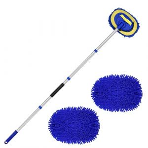 Ravytha Bleu Brosse Nettoyage Voiture, Brosse Lavage Voiture T&eacute;lescopique avec 2 T&ecirc;te de Remplacement, Nettoyage Pare Brise Int&eacute;rieur, Balai Nettoyage Pinceaux Kit pour V&eacute;hicule Caravane(157cm) (LASCU STORE S.R.L., neuf)