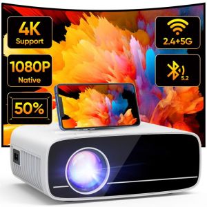 Vid&eacute;oprojecteur 4K Support&eacute;, Natif 1080P 5G WiFi Bluetooth Projecteur avec 50% Zoom, AKATUO Mini Projecteur Portable LED R&eacute;troprojecteur Home Cin&eacute;ma 200'' pour Smartphone/TV Stick/HDMI/USB (AKATUO GmbH, neuf)