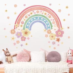 wondever Stickers Muraux Arc en Ciel Autocollants Muraux Mural Stickers Coloré Arc en Ciel des Fleurs pour Fille Chambre Enfants Bébé Pépinière (Wondever EU, neuf)