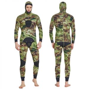 QBREZA Combinaison de plong&eacute;e 5MM pour hommes Combinaison de natation chaude &agrave; manches longues Deux pi&egrave;ces Combinaison &eacute;paisse anti-m&eacute;duses Combinaison de p&ecirc;che Camouflage (Couleur : Vert, Taille : XL (CUIHUANB, neuf)