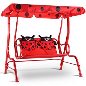 COSTWAY Balancelle de Jardin pour Enfants 2 Places Balan&ccedil;oire Jardin avec Auvent Charge Max 80KG 112x75x108cm (Rouge) (FDS GmbH, neuf)