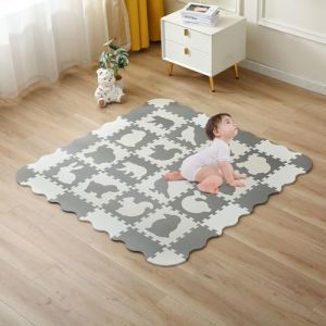 INTOMENG Tapis Puzzle Mousse Bébé Dalles en Mousse 142x142x1 Tapis d’eveil Tapis de Jeu Enfant Animal Ours Gris et Blanc Pièces détachées Tapis de Sol Imperméable Cadeau Anniversaire Naissance DD011 (INTOMENG Bedroom, neuf)