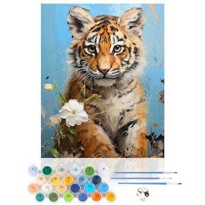 CEOVR Peinture Numero Adulte Kits,Tigre Kits de Peinture au Numéro,Animal DIY Painting by Numbers sur Toile par Numéro Avec Pinceaux,Fleur Peinture à Dessin,40x50 cm,Sans Cadre (MODAJIE, neuf)