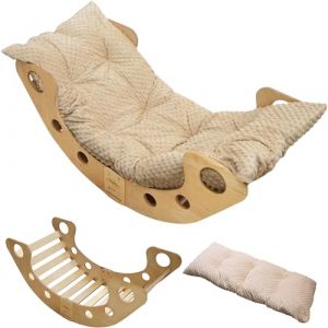 Skyline Balancelles Bascule Enfant Montessori Bebe 1 an Escalade Arche en Bois Mur descalade meble Arc à Grimper Bascule d'équilibre Portique d'escalade avec Coussin L Beige (Babylandia, neuf)