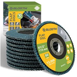 BLOSTM Disque a Lamelle 115 mm - 10 x Disque Abrasif pour Meuleuse D'Angle, Grain 80, pour Décaper la Peinture, Enlever la Rouille, Poncer et Meuler - Bois et Métal (JOVELA FR, neuf)