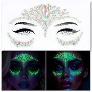 Gemmes phosphorescentes pour le visage – Autocollants pour le visage – Bijou de tatouage à paillettes pour festival, fête, maquillage du corps pour les yeux, le visage, le corps, les festivals, (FACEGEM LONDON, neuf)