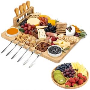 Kicinn Plateau Ap&eacute;ritif en Bambou &ndash; Planche &agrave; Tapas et &agrave; Fromage &ndash; avec Couteaux, Fourchettes, Coupelles et Plateau Suppl&eacute;mentaire (Dennepark B.V, neuf)