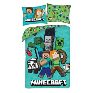 MINECRAFT Parure de lit STEVE ALEX CREEPER Panda &ndash; Housse de couette r&eacute;versible 140 x 200 cm + 1 taie d'oreiller 70 x 90 cm &ndash; 100 % polyester excellente qualit&eacute; &ndash; Multicolore (Theonoi, neuf)