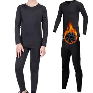 Ensemble de couches de base thermiques pour enfants, chemise de compression à manches longues et caleçon long doublé en feutre pour garçons et filles, Noir , 7-8 ans (linjiansang shop, neuf)