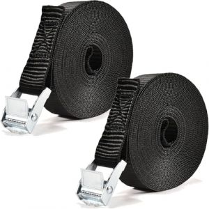 2 Pi&egrave;ces 12m Sangle d'Arrimage, BetterJonny Sangle &agrave; Griffe avec Boucle de Serrage en Alliage de Zinc，Largeur de Sangle 25 mm,pour Fixation Voiture,Moto,Porte V&eacute;lo Maximale 250kg-Noir ﻿ (BASICON, neuf)