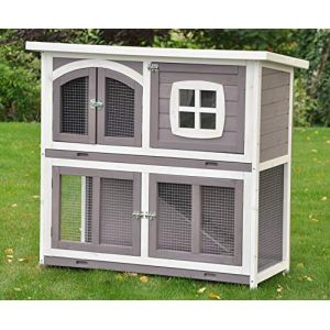 Clapier en Lapin spacieux/clapier Lapin extérieur Murmel – imperméable – Deux etages - Nettoyage Facile – 110 x 52 x 108 cm – Gris/Blanc, (nanook-shop, neuf)