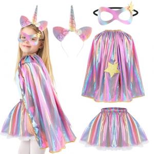 Beipegin Deguisement Licorne Fille Deguisement Princesse Enfant Cape Princesse Jupe Tutu Bandeau Licorne Costume Princesse pour Carnaval F&ecirc;te Anniversaire Cadeaux (Bpeow eu, neuf)