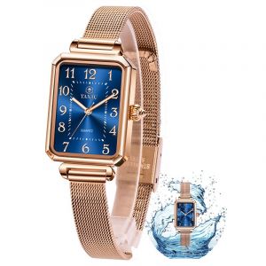 Taxau Montre femme montre femme montre femme cadran carré compact femme montre-bracelet décontracté réglable d'affaires sophistiquées montres femmes de luxe montre femme, Maille rose avec cadran bleu (JBWATCH, neuf)