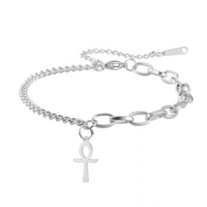 EUEAVAN Bracelet Croix Ankh pour femmes Ankh ajustable Bracelet Religieux Croix Cheville Protection Amulette Bijoux Egypte Ancienne (argent) (EUEAVAN, neuf)