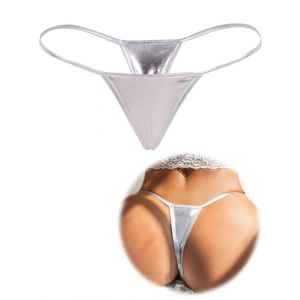 ohyeahlady Simili Cuir Mini String Ficelle Femme Sexy Érotique Grande Taille Micro String de Bain Hot Ouverte Bikini Culotte Tanga Chic Slip sous-vêtements Féminins T Back M, Argenté (ohyeahlady, neuf)