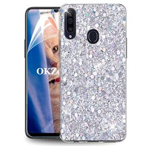 OKZone Coque pour Samsung Galaxy A20S [avec Film de Protection &eacute;cran HD], Mince &Eacute;tui en Silicone Souple Paillette Strass Brillante Bling Bling Glitter de, Flexible Plein-Corps TPU (Argent) (OKZone EU Store, neuf)
