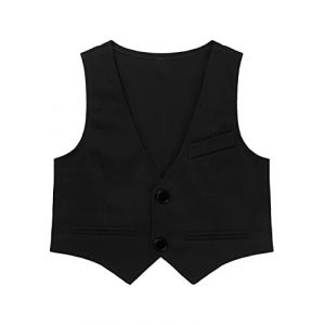 Alvivi Enfant Gar&ccedil;on Costume d'honneur Gilet Veste sans Manches Vestons Chemise Gilet Mariage Bapt&ecirc;me C&eacute;r&eacute;monie Uniforme Scolaire 3-14 Ans Noir A 7-8 Ans (Acfunny-eu, neuf)