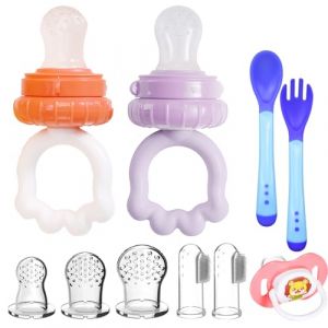 2pcs Sucettes de Fruits Bébés Tetine a Fruit BeBe Mangeoire pour Bébés de Fruits Sans BPA + 3 Tétines en Silicone en 3 Tailles (Orange + Lilas) (HTstore EU, neuf)