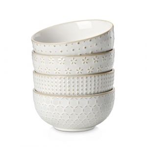 MALACASA Bol Petit Dejeuner en Gr&egrave;s, 880ML Grand Bols &agrave; C&eacute;r&eacute;ales, Lot de 4 Bols &agrave; Soupe/Blanc Saladiers pour Dessert, Salade, Ramen, Riz, Fruits - S&eacute;rie LYDIA (MALACASA Modern Tableware, neuf)