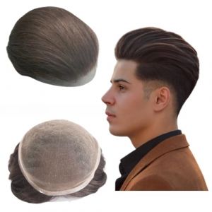 Toupee Ensemble d'accessoires pour cheveux pour homme en dentelle suisse douce 10x8" pour homme Toupee Syst&egrave;me de remplacement des cheveux humains pour homme (#2 brun fonc&eacute;) (Mprosthesis Hair, neuf)