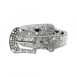 KRYMSON 1 ceinture &agrave; paillettes en strass, ceinture scintillante, ceinture polyvalente personnalis&eacute;e, ceinture pour femme, accessoires en jean et jupe, argent&eacute;, L&auml;nge 105 cm, Breite 3,8 cm (FANGMA LTD, neuf)