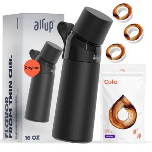 air up® Bouteille d'eau (473,6 g) en acier noir + 3 capsules de cola | Capsules de saveur sans sucre et bouteilles d'eau avec paille | Bouteille d'eau aromatisée (jamie LtD, neuf)