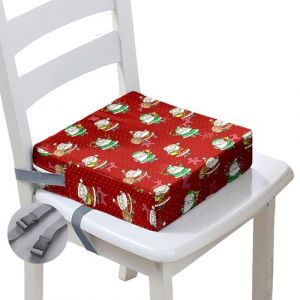 Hiseng Rehausseur Chaise Enfant, Coussin Si&egrave;ge Sur&eacute;lev&eacute;e Imprim&eacute;s No&euml;l Coussin Rehausseur Chaise de Salle &agrave; Manger Portable Amovible, avec 2 Ceinture de S&eacute;curit&eacute; (P&egrave;re No&euml;l 3,32x32x8cm) (Hiseng, neuf)
