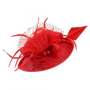 Bibi vintage des ann&eacute;es 50 - Voile - Robe &agrave; plumes - Chapeau de mariage - Voile pour le visage - Chapeau de th&eacute; - Pour fille (rouge, taille unique) (jksmyx, neuf)