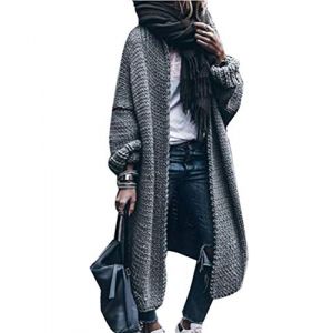 ORANDESIGNE Gilet Long Femme en Tricot Cardigan Veste Ouvert &Eacute;pais Manches Longues Pull A Gris XXL Gilet Chaud Casual Grosse Maille Manteau Sweater Hiver Chandail Outwear (Wowmart Zoo X., neuf)