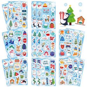 Fyvadio 262pcs Autocollants d'Hiver pour Enfants - Vacances d'Hiver Avec Ski, Elan, Bonhomme de Neige, Arbre de Noël, Pingouin, Hello Winter Snowflake Autocollants Décor pour Enveloppe (HUAYIEU, neuf)