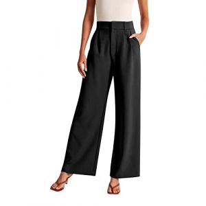 Pantalon Femme Chic Et Elegant Fluide Jambe Large Pantalon Habillé Femme Taille Haute Grande Taille Ample Fashion Casual Cérémonie Soirée Cocktail (b-Black, M) (Vuncio, neuf)