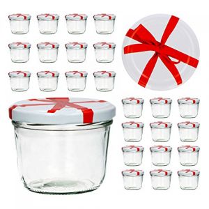 Lot de 25 bocaux en Verre Couvercle to 82 – Plusieurs Couleurs au Choix – Confiture Bocaux en Verre pour Conservation de Confiture Couvercles dorés Capacité 230 ML Blanc avec décor d'archet (MamboCat, neuf)