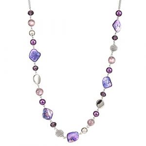 FULU AUTUMN Long Collier de Perles en Pierre pour Femmes Collier de Cha&icirc;ne en Argent avec Cristaux de Coquillage Bijoux de Mode Cadeau No&euml;l pour Maman(Purple) (FULU AUTNMN-, neuf)