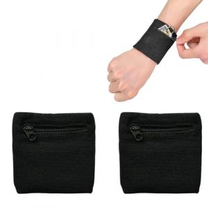 2PCS Bracelet Éponge Bandeau Protection Poignet avec Pochette à Fermeture à Glissière Poignet Portefeuille Absorber la Sueur et Respirer pour Tennis Courir Cyclisme,Mettre clé Monnaie Carte (zhenliguanglu60hao, neuf)