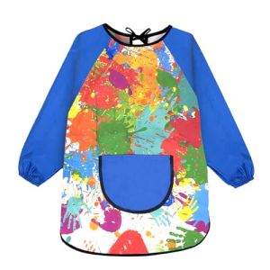Tablier de peinture pour enfants Tablier de peinture imperméable à manches longues pour enfants Tablier d'art pour enfants avec poches pour peindre, cuisiner (hauteur 100-120 cm, manches bleues) (LECTNORE FR, neuf)