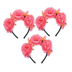 VICASKY Lot de 3 bandeaux de f&ecirc;te avec fleurs artificielles - Bandeau pour femme - Couronne de fleurs pour femme - Couronne de fleurs pour femme - Couronne de fleurs pour femme - En plastique - Rose (Belicious Helper, neuf)