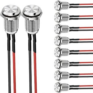 VISSQH 10 pcs 12mm Momentan&eacute; Bouton-Poussoir &Eacute;tanche en Acier Inoxydable Bouton-Poussoir, boutons de sonnette 12V 3A 250V， pour voiture, PC, lampe de table（ Ronds） (T&ecirc;te plane)（pr&eacute;c&acirc;bl&eacute;） (VISSQH, neuf)
