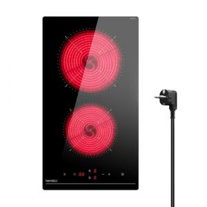 Hermitlux Domino Plaque Vitrocéramique 2 Feux, Table de Cuisson Vitrocéramique 29 cm avec 9 Niveaux de Puissance, Commande Tactile, Convient à Toutes les Casseroles (hermitlux Kitchen Appliances, neuf)