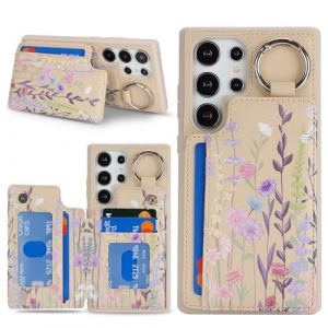 Ｈａｖａｙａ Coque pour Samsung S23 Ultra avec Porte Carte Motif Floral Etui f&uuml;r Samsung Galaxy S23 Ultra avec Mousqueton Porte cl&eacute; Porte Monnaie Femme Cuir zipp&eacute; Housse Rabat - Fleur 2 (HuaJie-Tech, neuf)
