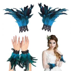 YAZWUR Manchettes en Plumes de Paon pour Femme - Accessoires de Carnaval, Halloween et D&eacute;guisement de Perroquet pour Adulte (Romanimania OU, neuf)