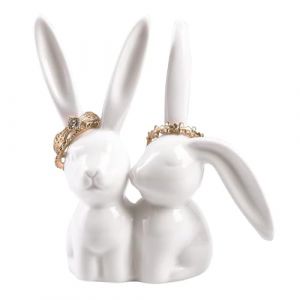 Ockyunoo C&eacute;ramique Porte-Bagues Lapin, Fantaisie Support de Bague, Bijoux en C&eacute;ramique Lapin Porte-Anneau, Porte-Anneau Lapin, Lapin Blanc en C&eacute;ramique, Convient &agrave; la D&eacute;coration des Tables &agrave; Manger (Xyjklur, neuf)