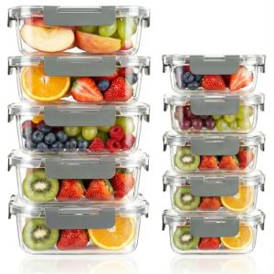 OFFASST Lot de 10 Bo&icirc;tes Alimentaires en Verre Borosilicate avec Couvercle - Sans BPA - Compatible Micro-ondes, Lave-vaisselle & Cong&eacute;lateur (370 ml & 1040 ml) - Pour Meal Prep et Conservation (OFFASST, neuf)