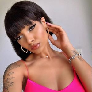 FASHION IDOL Bob perruque de cheveux humains avec frange pour les femmes noires court cheveux raides 25CM naturel noir sans colle machine court bob perruques (FASHION IDOL HAIR, neuf)
