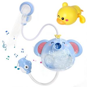 YINAKTIT Jouets de Bain pour Bebe - &Eacute;l&eacute;phant Jouet de Bain Machine &agrave; Bulles avec Musique - avec Canard Jouet Flottant Jouet de Bain pour B&eacute;b&eacute; 1 2 3 4 5 6 Ans (Bleu) (zhenfukuajing, neuf)